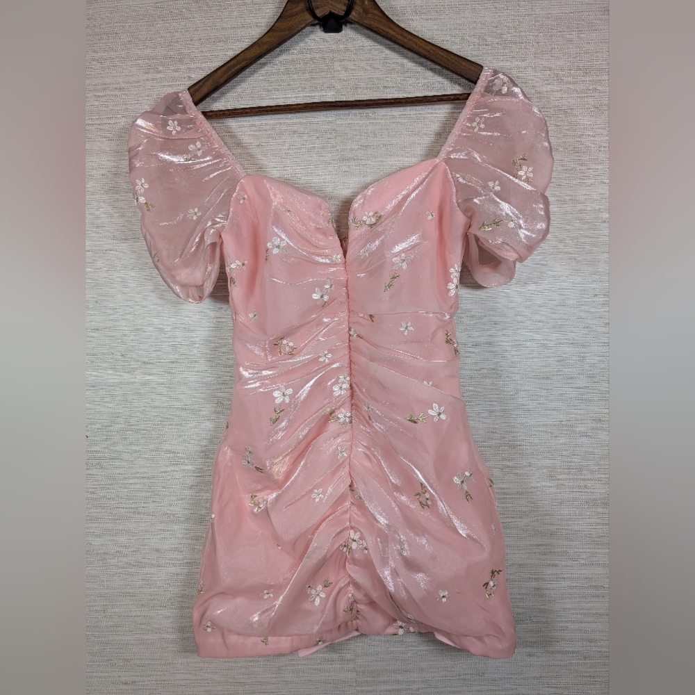 x REVOLVE Skylark Mini Dress in Pink Flower Embroidery Amanda Uprichard Small - Picture 2 of 14